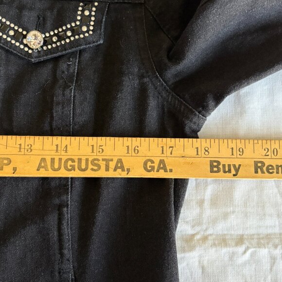 Christine Alexander Women Denim Black Jacket Size S Button Up Rhinestone Stretch - Picture 12 of 13